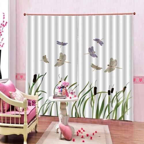 Animal Dragonfly Curtain Nature Plants Grass with Wildflowers Effects Print Window Drapes For Living room bedroom Indoor Decor