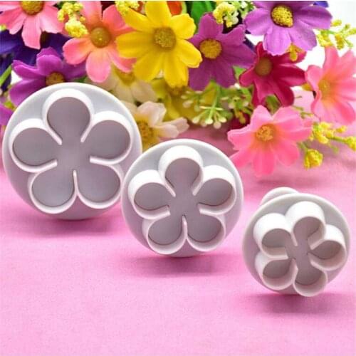 3Pcs Flower Plunger Cookie Cutter DIY Blossom Flower Cake Fondant Mold Plastic Cake Decorating Tools Baking Accessories