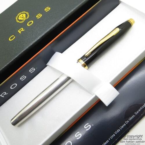Cross 3009-3 Century II WG Sterling Silver Black Gold Fountain Pen | İsme Special Pen