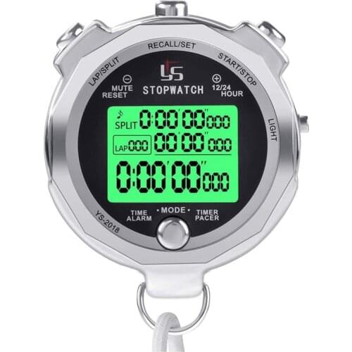 YS Stopwatch Metal Stopwatch Timer with Backlit Multi Lap Memory Digital Stopwatch for Coaches