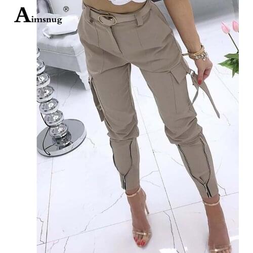 Aimsnug 2021 Fashion Zipper Pants Womens Cargo Trousers Casual Skinny Pantalon Plus size 4xl 5xl Female Ankle-Length Pants
