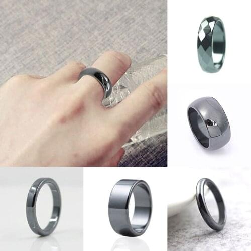 Fashion Jewelry Smooth 6Mm Width Flat Black Female Hematite Natural Couple MenS WomenS Rings Christmas Gifts For The New Year