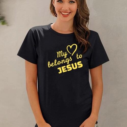 My Heart Belongs To Jesus Women T-Shirt My Hope Is In Jesus Funny Graphic Letter Printed Tops Casual Cotton Fashion Summer Tee