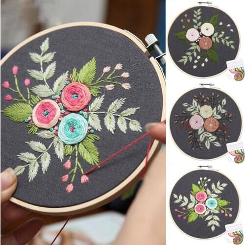 Full Range of Embroidery Cross Stitch Stamped Embroidery Cloth With Floral Kit Embroidery Materials Package Needlework