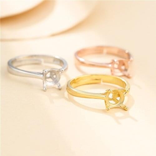 Ring Setting for 4.5mm/5.5mm/6.5mm/7.5mm Round Faceted Gemstones Ring Base Gold Plated 925 Silver Adjustable Ring Blank SR0142