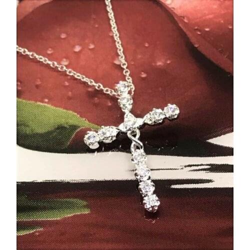 Silver Color Necklace Jewelry Women Wedding Fashion Cross CZ Zircon Stone Pendant Necklace Christmas Gift