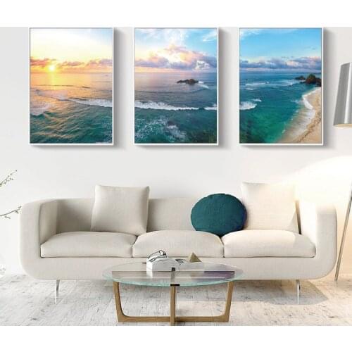 Poster Landscape Green Sea Mountains and White Clouds Wall Art Beach Canvas Painting For Living Roon Home Decorative Pictures