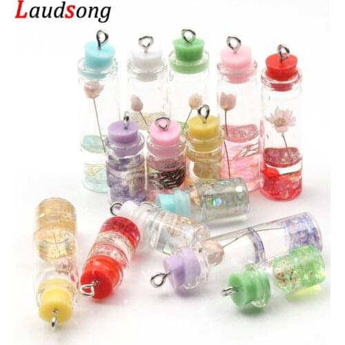 5Pcs Colorful Transparent Glass Bottle Dream Lotus Charms Pendant Finding For Hair Jewelry Necklace Earring DIY Pendants