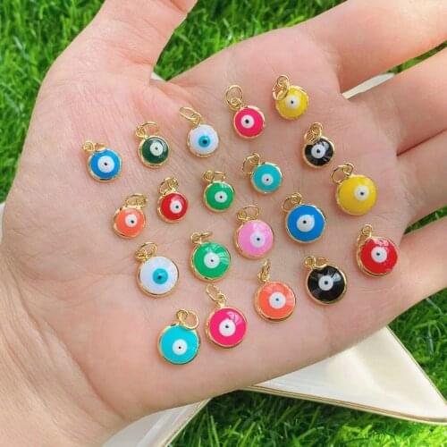 30Pcs Gold Plated Jewelry Necklaces Enamel Paint Dainty Mini Eyes Small Pendant For Earring Necklace Bracelet Making