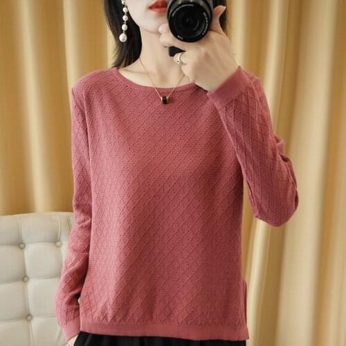 MEEILAMB Womens Pullovers O-Neck Full-Sleeve Cotton Knit Jumper Casual All-Match Tops Solid Color Sweater Spring Autumn Winter