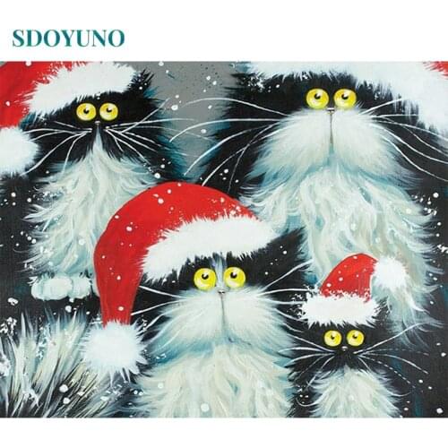 SDOYUNO Frame Christmas Cat DIY Painting By Numbers Kits Animals Acrylic Paint On Canvas Modern Wall Art For Home Decoration