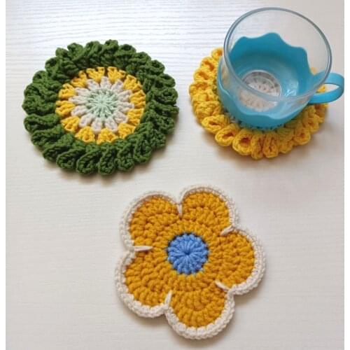 Wedding Decoration Flower Crochet Cup Coaster Placemat Pad Tea Coffee Mats Kitchen Table Desk Decor