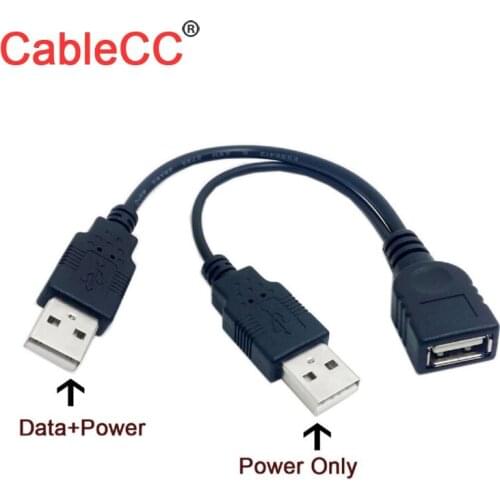 Zihan Dual A Male to USB 2.0 Female A Extra Power Data Y Extension Cable for 2.5" Mobile Hard Disk Black 20cm