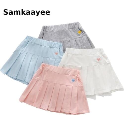 5-13y Girls Skirt Summer Cotton School Children Clothing Kids Lovey Pleated Knee-Length Princess Pettiskirt Solid With Shorts 28