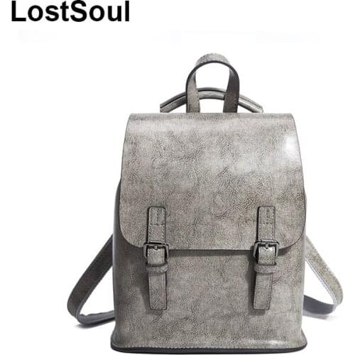 LostSoul fashion women backpacks female school bag teenager oil wax bag travel women from cowhide vintage bag feminina mochila