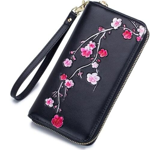 Womens Split Leather Painted Long Wallet Rfid Large-capacity Ethnic Style Purse Handbag Designer Wallet Luxury Brand Women 2021