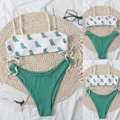 Womens Dinosaur Printed Swimwear Push-up Padded Bra Beach Bikini Set Swimsuit Female Bandeau Sexy Brazilian Bikini Купальник