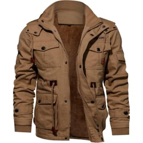 Winter Mens Casual Thick Cotton Jacket Fleece Warm Hooded Multi Pockets Coat