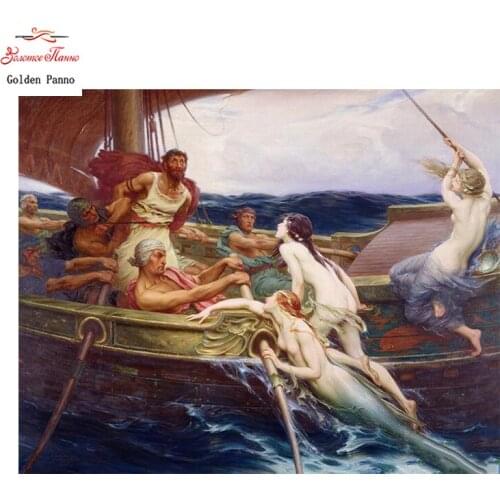 Golden Panno,diamond painting 5D Diy full square Religion Diamond embroidery Mermaid,Boat painting Mosaic picture by rhinestones