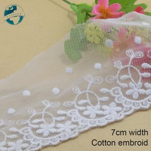 10yards 7cm wide white lace cotton embroid lace sewing ribbon fabric guipure diy trims wedding lace DIY dolls Accessories#3328