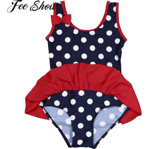 2021 Kid One-piece Swimwear for Girls Sleeveless Polka Dots Ruffles Monokini Swimsuit Children Beachwear Bathing Suits Beachwear