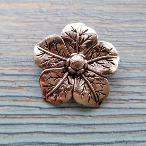 6pcs/lot One-Hole Flower Buttons Sewing-On Antique Silvery Buttons For Clothes Bag Fashion Craft For DIY Decoration 35mm
