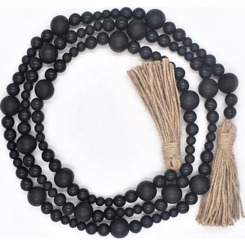 Bao Niu Wall Hanging Decoration Beaded 225CM Dark Gray Wooden Bead Hemp Rope Pendant Creative Colorful Wooden Bead Tassel Beaded
