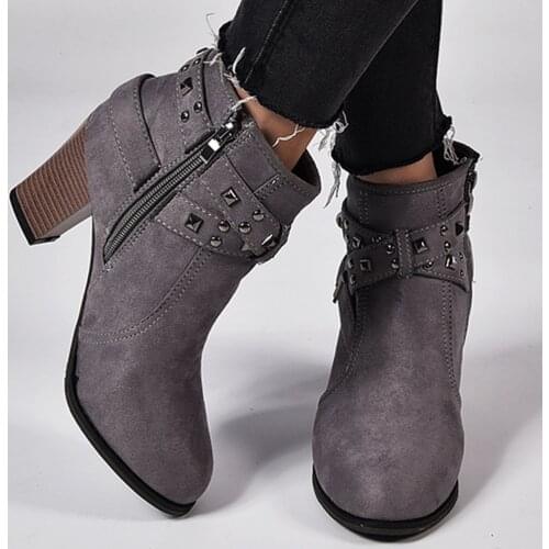 Boots Woman Autumn Winter Women Zipper Rivet Boots Suede Women Winter Boots Cotton Ankle Boots Womens Shoes Round Toe Shoes