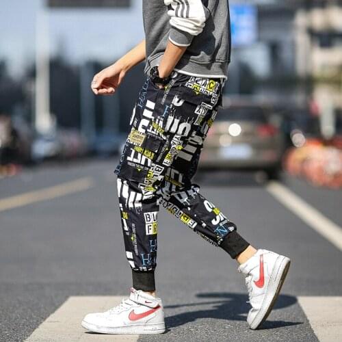2021 New Men Cargo Pants Streetwear Hip Hop Sweatpants Joggers Harem Pants Elastic Waist Printed Male Harem Trousers