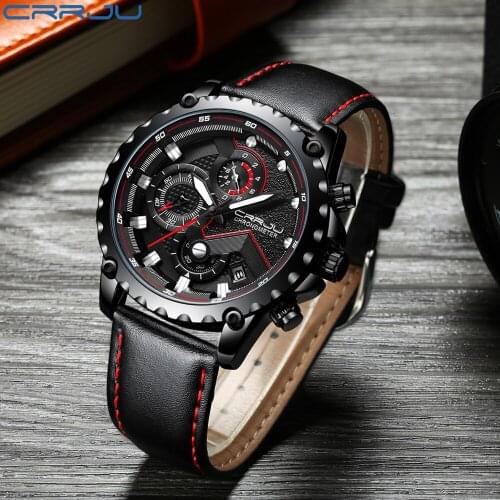 Reloje CRRJU Men Watch Male Leather Automatic date Quartz Watches Mens Luxury Brand Waterproof Sport Clock Relogio Masculino