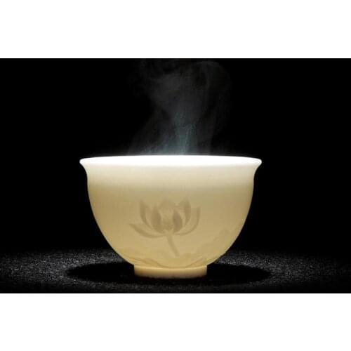 75/85/90ml White Porcelain Teacup Embossed Pattern Handmade Small Tea Cups Home Drinkware Teaware Maste Sake Cups Collection