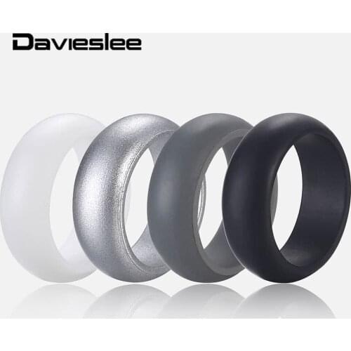 Davieslee New Design Environmental Silicone Wedding Ring for Men Rubber Wedding Bands Flexible Rings 4pcs/set 8-12 Size DSRM02A