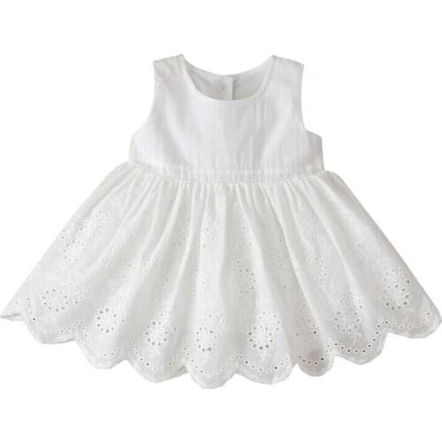 Pudcoco Summer Kids Baby Girl Dress Sleeveless Lace Floral Solid Princess Pageant Party A-Line Dress Clothes