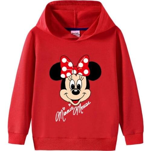 Disney Cartoon Minnie Mouse Hooded Sweatshirt Children Girl Top Long Sleeve Sweatshirts Kids Sweater Outwear Clothes
