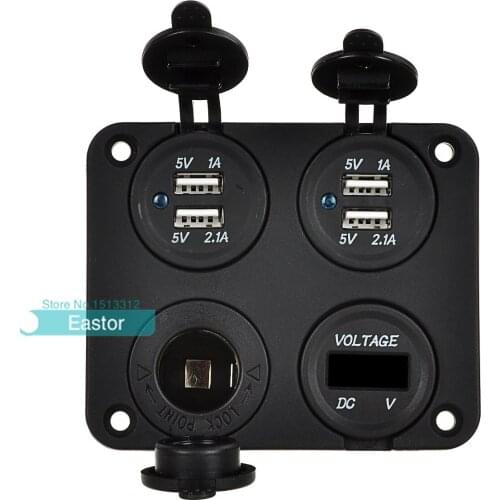 Dual USB Charger + LED Voltmeter + 12V Power Socket Four Hole Panel for Car Boat Marine Truck Motorcycle RV ATV Vehicles Phone