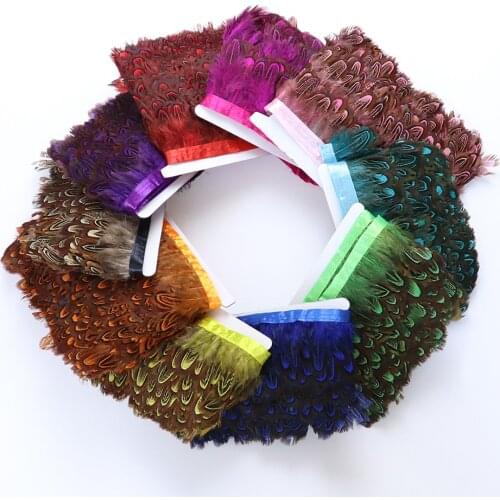 Natural Pheasant Feather Trims Fringe Ribbon Trimming with Satin 4-6cm Sewing Crafts Costumes Party Accessory Decorative Plumes