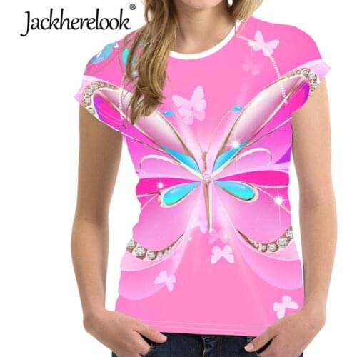 Jackherelook Fashion T Shirts for Womens Pink Butterfiles Brand Designer Summer Shirt Plus Size Female Clothing O-neck Tops Tee