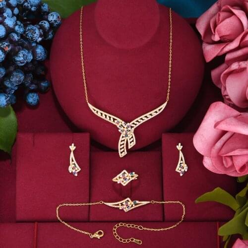 GODKI Royal flower Charms 4PCS Bracelet Ring Necklace Earring Set For Women Wedding Party Cubic Zircon CZ Dubai Bridal Jewelry