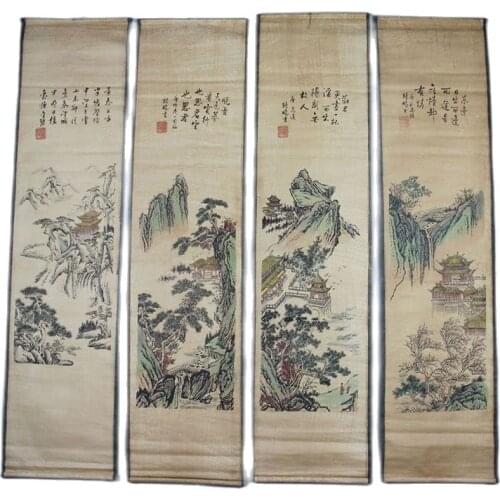 China Calligraphy Paintings Scrolls Chinese Painting VINTAGE TRADITIONAL CHINESE PAINTING LONG SCROLL FOUR SCREEN Middle Hall
