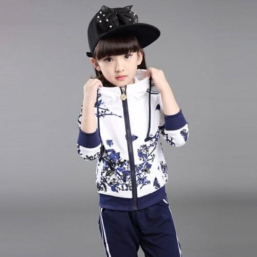 Girls Clothing Sets 2020 Spring/Autumn Children Print Floar Coat And Pants Sports Suit For School Girls 3-12 Year Kids Tracksuit