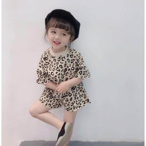 Girl suit leopard print bat shirt jacket plus shorts 2019 summer dress new foreign trade childrens wear