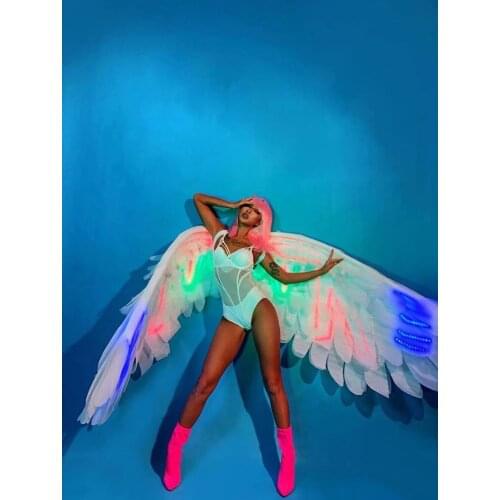 Nightclub bar Angel baby party girl costume white wings stage show wear fairy dance clothing