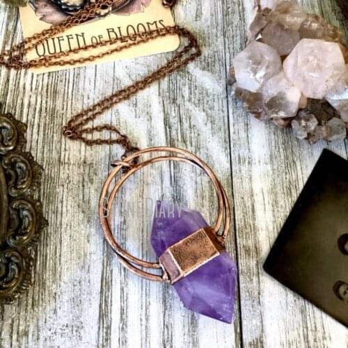NM39984 Large Amethyst Crystal Necklace Pendant Big Boho Jewelry Large Statement Necklace