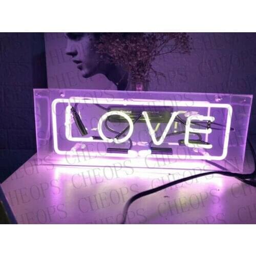 Love White Acrylic Box Gift Neon Signs Real Glass Tube Beer Bar Pub Bedroom Wall Homeroom Girlsroom Party Decor Lamp 14"x5"