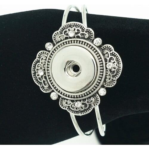Fashion Charming simple Square Rhinestone pattern snap bracelet bangle fit 18MM snap buttons jewelry wholesale SG0162