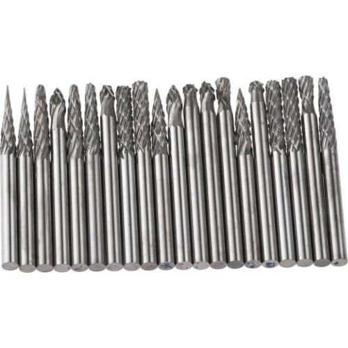DRELD 20pcs Tungsten Carbide Rotary Burr Bit Set Engraving Milling Cutter Rotary Tool Accessories 3mm 1/8" Shank for Dremel