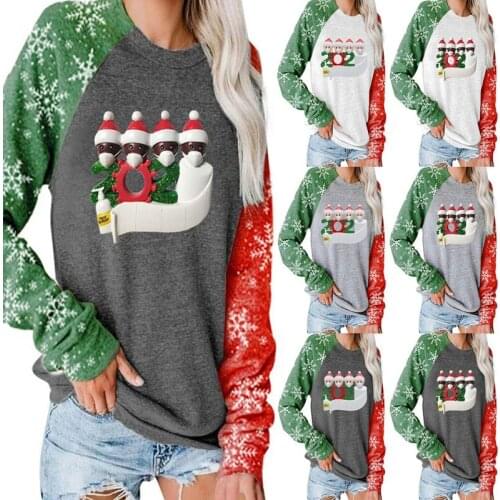 2020 New Hot style Letter Christmas Print Contrasting Color Pullover Long Sleeve T-Shirt Christmas Top