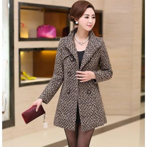 New Plaid double-breasted coat long women jacket femininos ladies overcoat Autumn winter wool Woolen coat female