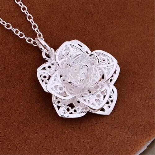 Charms pretty fashion Cute nice silver color jewelry Wedding noble elegance women classic flower pendant necklace JSN884