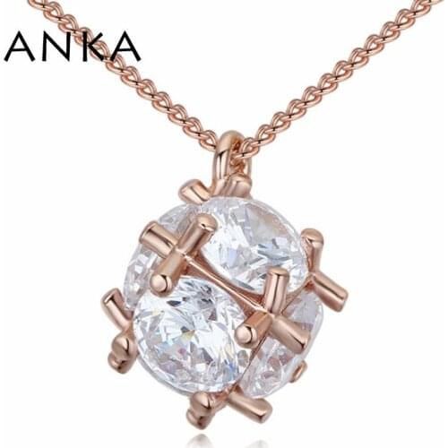 ANKA simple personalized round zircon pendant necklace luxury rose gold color zirconia shape necklace women jewelry #125347